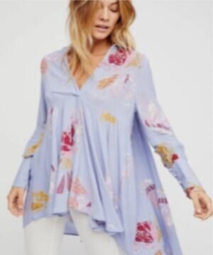 FREE PEOPLE Field of Butterflies Tunic Top | XS | Boho Floral Swing Blouse